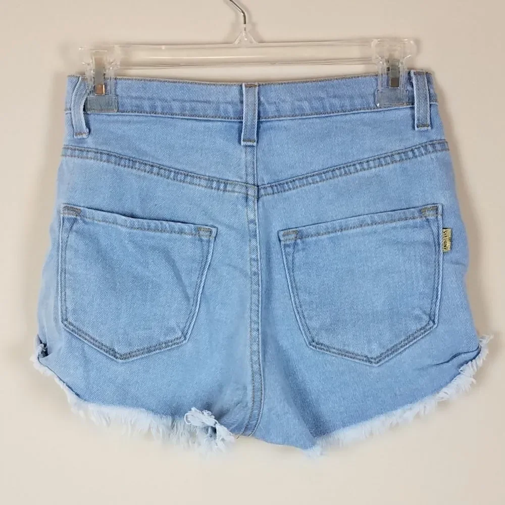 Vibrant M.I.U Rose Embroidered Denim Shorts